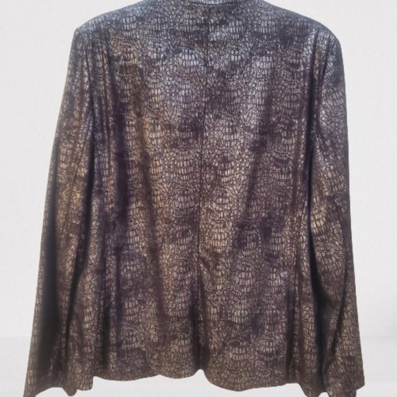 Alfred Dunner Dress Jacket Silver on Black Alligator Print Size 14 - Picture 2 of 8
